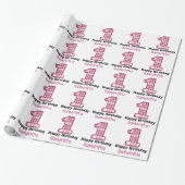 PINK PLAID First Birthday Custom Name A08 Cadeaupapier (Uitgerold)