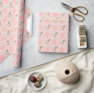 Pink Plaid Floral Cadeaupapier