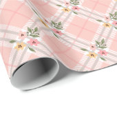 Pink Plaid Floral Cadeaupapier (Rol Hoek)