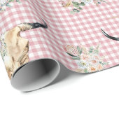 Pink Plaid Gingham Koe Skull Boho Cadeaupapier (Rol Hoek)