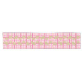 Pink Plaid Gold Glitter Gingerbread Cookie Vakanti Korte Tafelloper (Horizontaal)