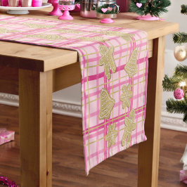 Pink Plaid Gold Glitter Gingerbread Cookie Vakanti Korte Tafelloper