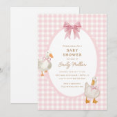 Pink Plaid Goose Duck Coquette Baby shower Kaart (Voorkant / Achterkant)