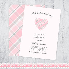 Pink Plaid Heart Baby shower Kaart