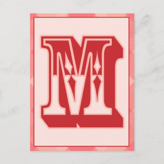 Pink Plaid Letter "M" Typography Banner Card Briefkaart
