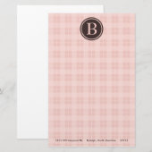 Pink Plaid Monogram Briefpapier (Voorkant / Achterkant)