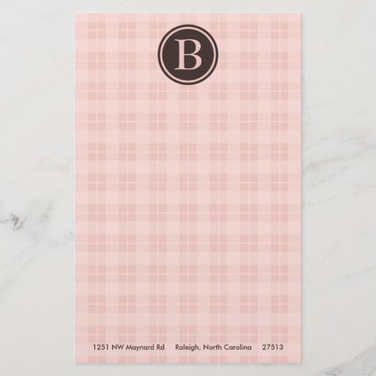 Pink Plaid Monogram Briefpapier (Voorkant)