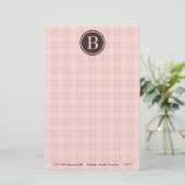 Pink Plaid Monogram Briefpapier (Staand voorkant)