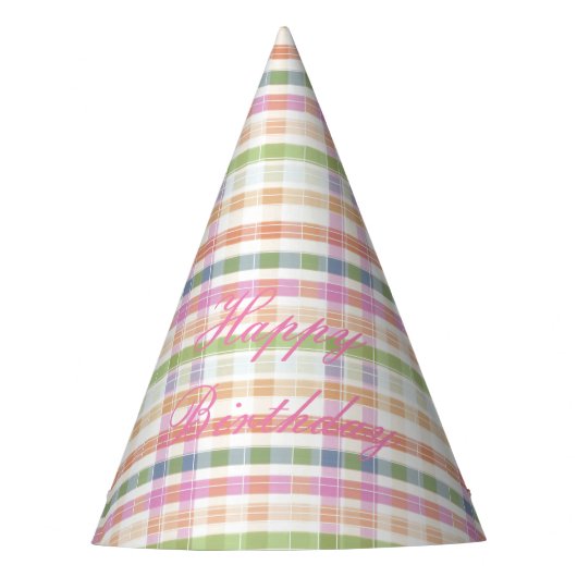Pink Plaid Paper Party Pet Feesthoedjes (Voorkant)