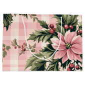Pink Plaid Poinsettia Kerstmis Groot Cadeauzakje (Achterkant)