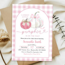 Pink Plaid Preppy Bow Pumpkin Baby shower