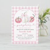Pink Plaid Preppy Pumpkin Girl Twins Baby shower Kaart (Staand voorkant)