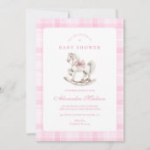 Pink Plaid Rocking Horse Baby shower Kaart (Voorkant)