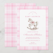 Pink Plaid Rocking Horse Baby shower Kaart (Voorkant / Achterkant)