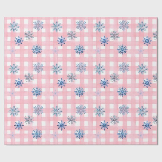 Pink Plaid Snowflake Cadeaupapier (Vlak)