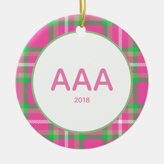 Pink Plaid Sorority Keramisch Ornament (Voorkant)