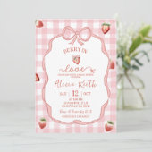 Pink Plaid Strawberry Coquette Berry in love Kaart (Staand voorkant)