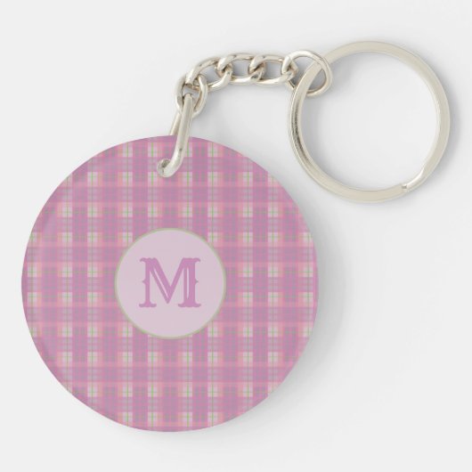 Pink Plaid Stripes Key Chain Capital Initial Sleutelhanger (Achterkant)