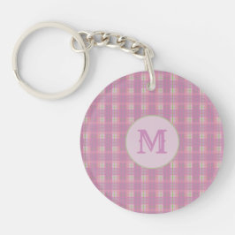 Pink Plaid Stripes Key Chain Capital Initial Sleutelhanger