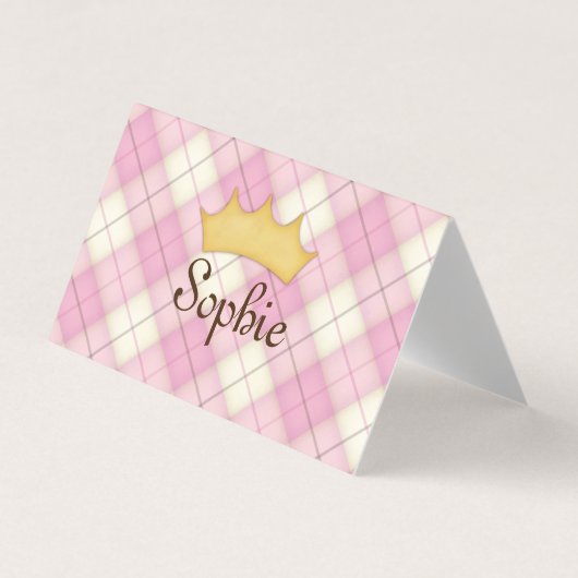 Pink Plaid Tartan Gepersonaliseerde Prinses speeld Visitekaartje (Voorkant)