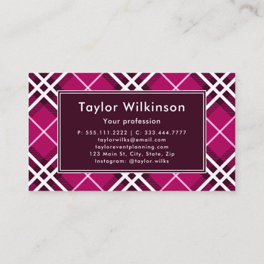 Pink Plaid Visitekaartje (Achterkant)