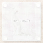 Pink Plaid White Cat Glazen Onderzetter (Achterkant)