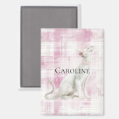 Pink Plaid White Cat Magneet (Voorkant / Achterkant)