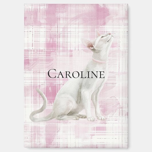 Pink Plaid White Cat Magneet (Voorkant)