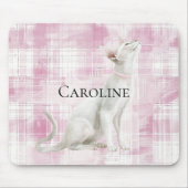 Pink Plaid White Cat Muismat (Voorkant)