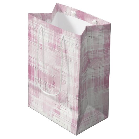 Pink Plaid White Stripes Verjaardag Medium Cadeauzakje (Voorkant Gekanteld)
