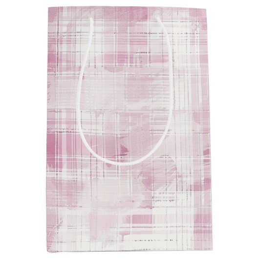 Pink Plaid White Stripes Verjaardag Medium Cadeauzakje (Voorkant)