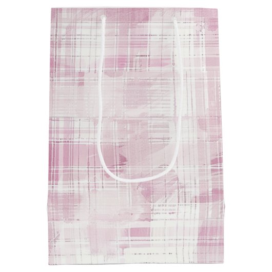 Pink Plaid White Stripes Verjaardag Medium Cadeauzakje (Achterkant)