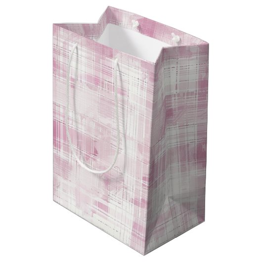 Pink Plaid White Stripes Verjaardag Medium Cadeauzakje (Achterkant Gekanteld)