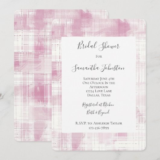 Pink Plaid White Stripes Vrijgezellenfeest Kaart (Voorkant / Achterkant)