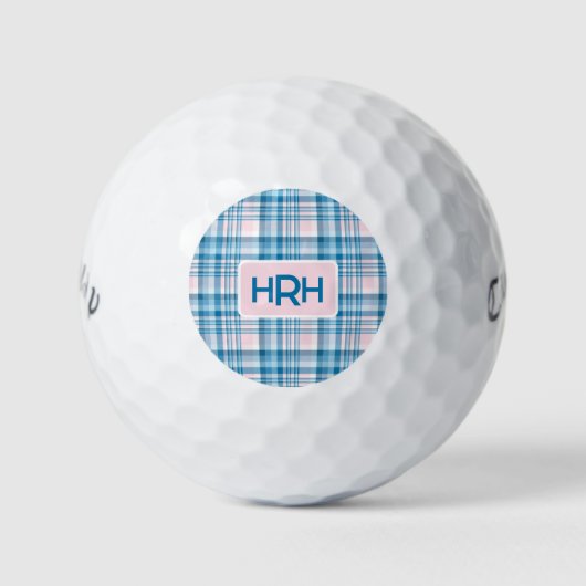 Pink Plaid with Modern Monogram Golfballen (Voorkant)