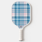 Pink Plaid with Modern Monogram Pickleball Paddle (Achterkant)
