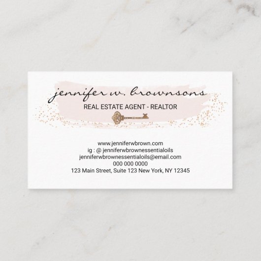 Pink Plain Retro Gold Key Visitekaartje (Achterkant)