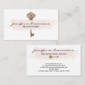 Pink Plain Retro Gold Key Visitekaartje (Voorkant / Achterkant)