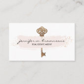 Pink Plain Retro Gold Key Visitekaartje (Voorkant)