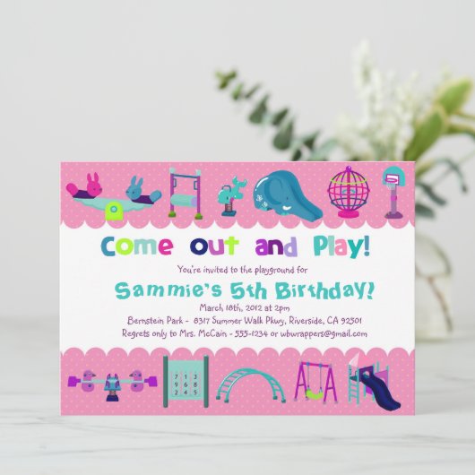 PINK - PLAYGROUND - uitnodiging van de partij van (Staand voorkant)