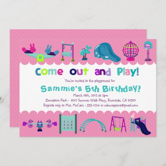 PINK - PLAYGROUND - uitnodiging van de partij van (Voorkant / Achterkant)