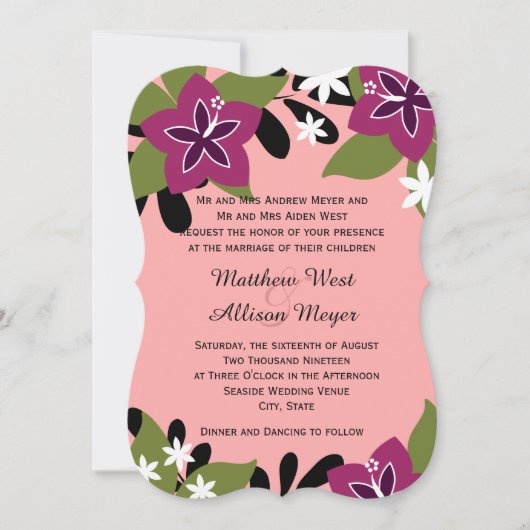 Pink Plum Tropical Floral Wedding Kaart (Voorkant)
