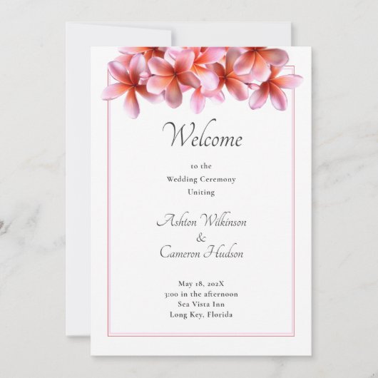 Pink Plumeria Casual Flat Wedding Program Sjabloon Kaart (Voorkant)