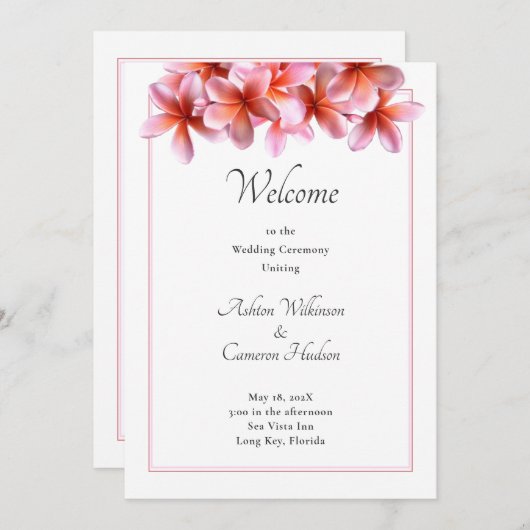 Pink Plumeria Casual Flat Wedding Program Sjabloon Kaart (Voorkant / Achterkant)