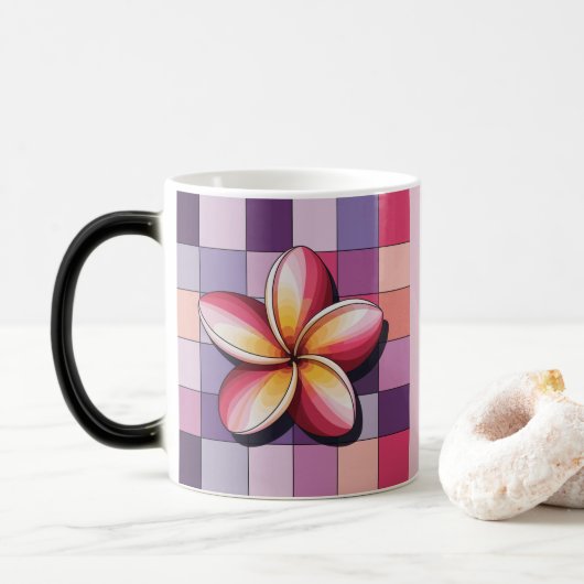Pink Plumeria Flower Morphing Mug Magische Mok (Met donut)