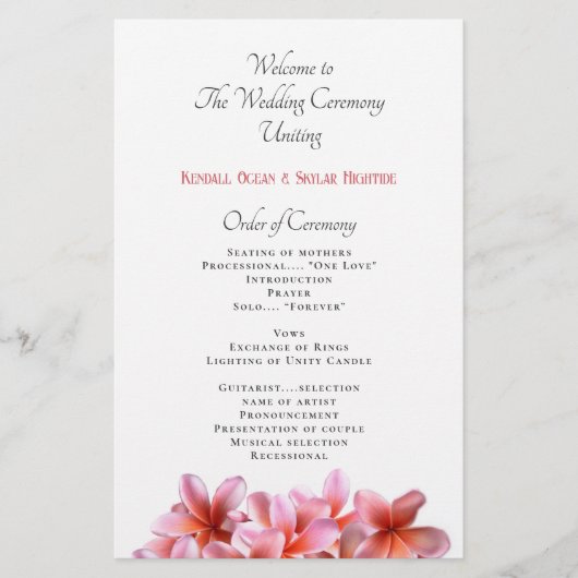 Pink Plumeria Flowers Flat Wedding Program (Voorkant)