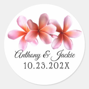 Pink Plumeria Flowers Wedding Ronde Sticker