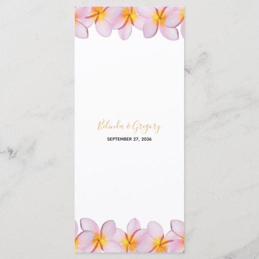 Pink Plumeria Frangipani Wedding Menu (Achterkant)