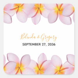 Pink Plumeria Frangipani Wedding Vierkante Sticker