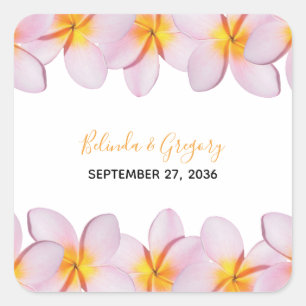 Pink Plumeria Frangipani Wedding Vierkante Sticker